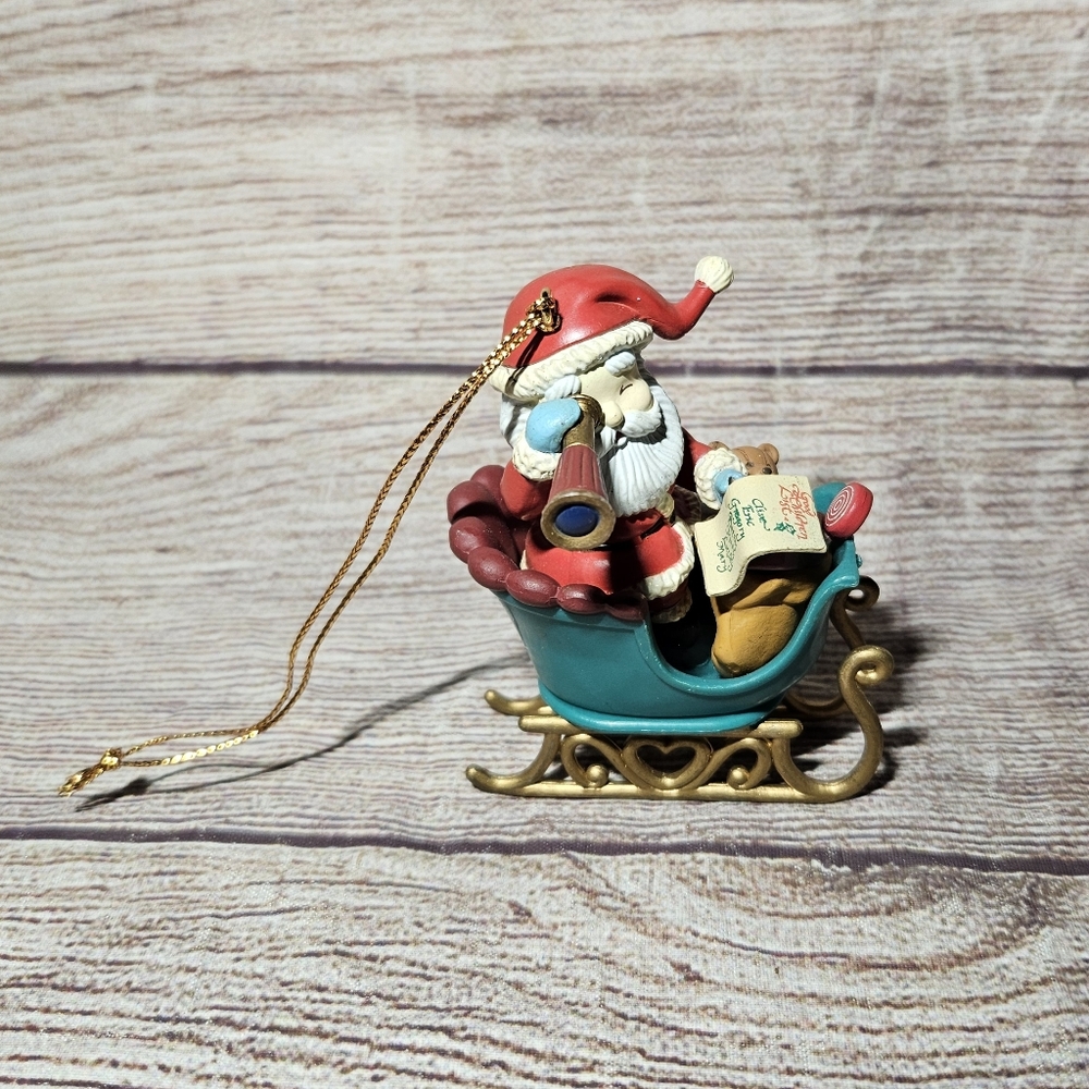 Vintage 1993 Lustre Fame Santa with Sleigh christmas ornament
